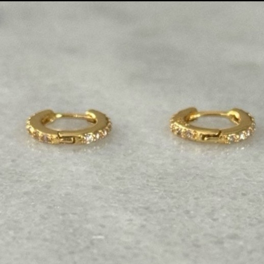 COPY - COPY - Gold Crystal Paved Mini Small Huggie Hoop Earrings Sterling Silve… - Picture 3 of 5